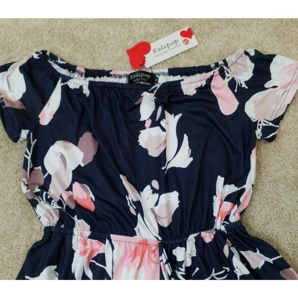 Relipop~Woman Size M~Floral Print Flared Half Sleeve Elastic Tie Waist Jumpsuit. - Picture 6 of 6